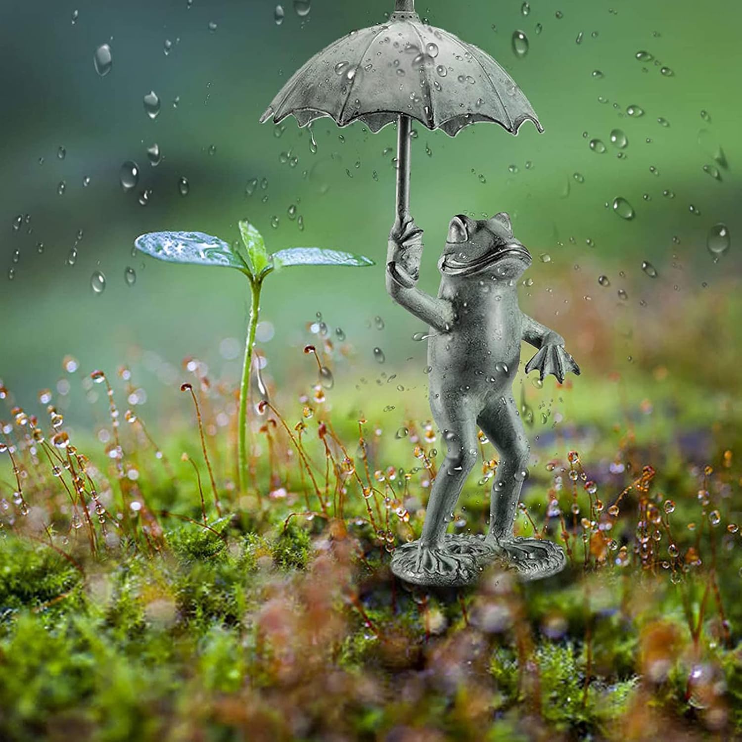 Frog with Umbrella Garden Sculpture Statue,Frog Figurine Spitter Garden