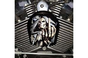 XIAOMA Motorcycle Cowbell Horn Cover, Harley Custom Skull Cowbell Horn Cover, Halloween Motorcycle Reaper Decoration - Gothic Death Harley Custom Made Biker Gifts. (Death with the Middle Finger)