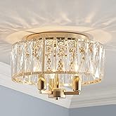 AGV LIGHTING CL002G Crystal Semi Flush Mount Ceiling Light Fixture, E12 Base 3-Lights, D13 x H15, Shine Gold Finish