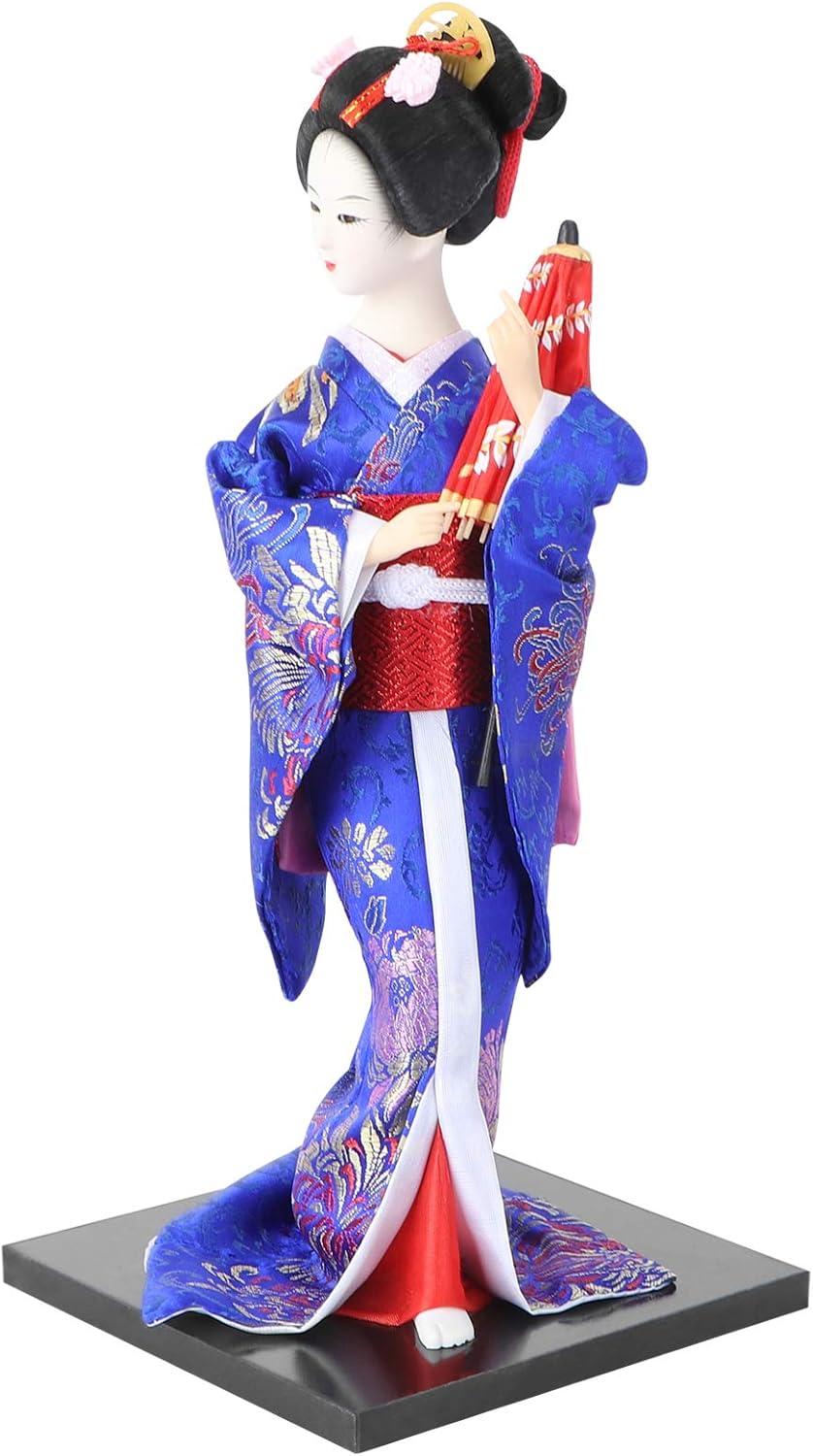 VORCOOL Japanese Geisha Kimono Doll Asian Kabuki Oriental Collectible Geisha Figurine Home Decoration Gift Blue