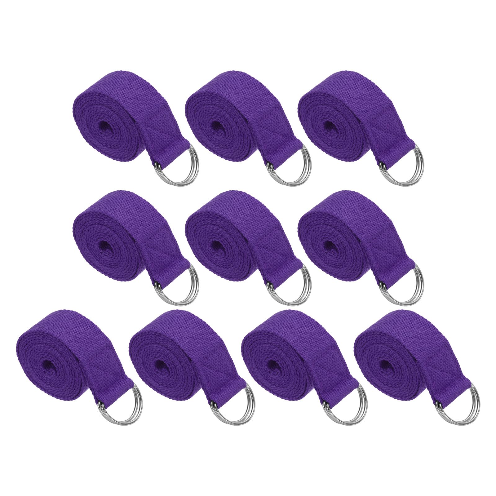 PATIKIL Yoga Strap for Stretching 6 Feet, 10Pcs Cotton Yoga Belt with Adjustable Metal D-Ring Buckle Stretch Bands for Fitness Pilates, Dark Purple