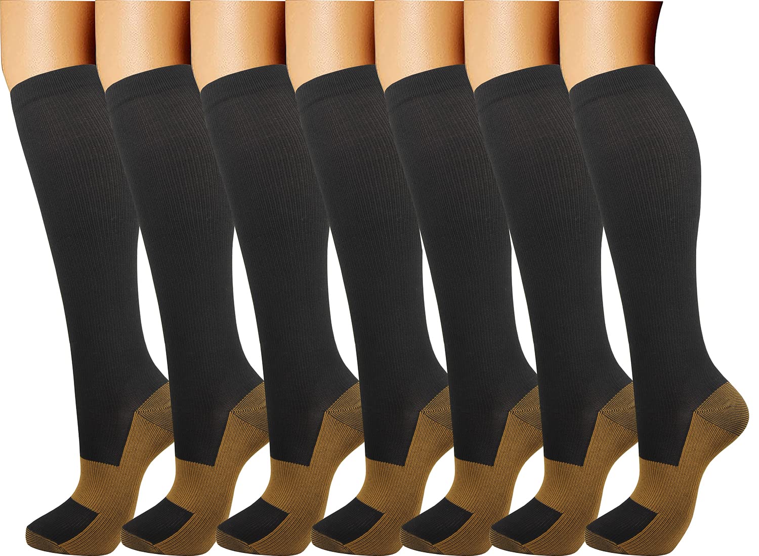 Copper Compression Socks For Men & Women Circulation-Best For Medical Running Hiking Cycling 15-20 mmHg (7 Pairs)