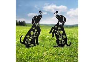 Hokfirm Metal Dog Garden Stakes for Outside, Set of 2 Beagle Garden Statues for Yard Art, Outside, Patio,Yard Decor Outdoor