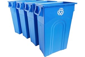 United Solutions Highboy Recycling Bin, 23 Gallon, Space Saving Slim Profile and Easy Bag Removal, Indoor or Outdoor Use, Integrated Handles for Easy Carrying, 4-Pack, Recycle Blue