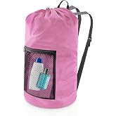 Olosar Laundry Bag Backpack, Extra Large Travel Laundry Bag with Mesh Pocket &amp; Adjustable Shoulder Straps,Dirty Clothes Travel Bag for College Students Dorm,Apartment(Pink)
