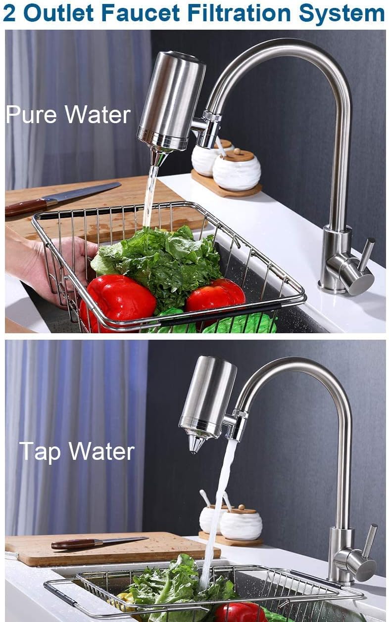 ESOW Faucet Mount Water Filter, SUS304 Stainless Steel Reduce Chlorine, Lead, BPA Free, Water Purifier with Carbon Filtration Technology, Fits Standard Faucets (1 Filter Cartridges Included): Industrial & Scientific