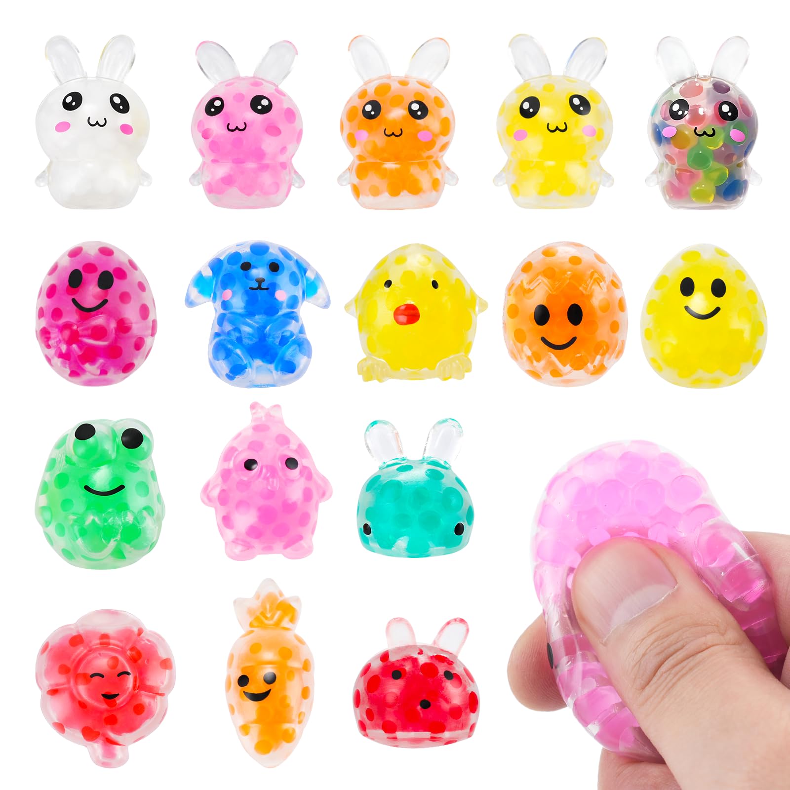 AONSOULE Easter Egg Fillers – 16 Pcs Mini Squishy Stress Balls for Adults, Easter Basket Stuffers Party Favors, Fidget Toy Stress Relief Toys for Mini Eggs