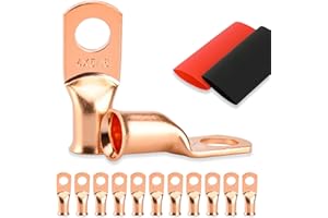 10PCS Battery Cable Ends, 4 Gauge Wire Connectors 5/16 Copper Wire Lugs, Bare Copper Eyelets with Heat Shrink Tubing by HOUSUN