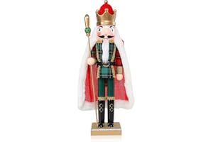 Ovewios Nutcracker Christmas Decorations, 15 Inch Wooden Soldier Figures Ornament, Christmas Nutcrackers Gift Festive Collectible for Indoor Home Shelves Table Desktop Mantel Fireplace Decor, Green