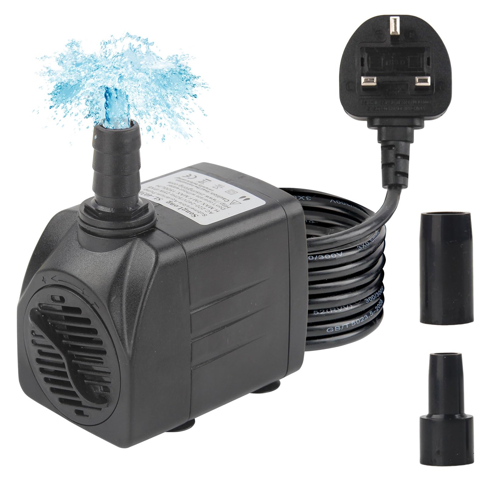 Discoball Submersible Water Pump 25W 400Gph1500L/H Ultra-Quiet Mini Fountain Water Pump with 2 Nozzles Replacement Pump for Pet Fountain Aquarium Fish Tank Pool Garden Features Statuary Hydroponics