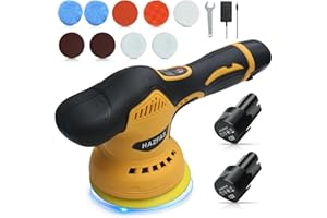 HAZFAS Cordless Polisher, Cordless Car Buffer Polisher Kit with 2pcs Battery,Buffer Polisher for Car Detailing, Pulidora de Autos Yellow