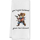 SereneHanctuary Funny Cowboy Cat Kitchen Towel,Sarcastic Dark Humor Gag Cat Lover Gifts for Women Housewife,Cowboy Decor for Home Kitchen Bathroom,