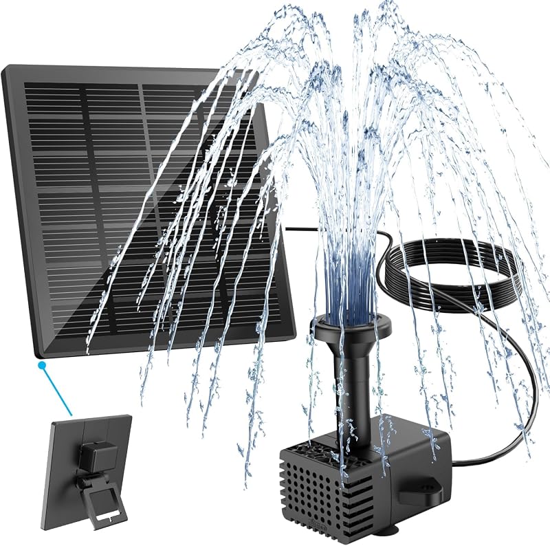 Yzert Solar Fountain 1.8W Glass 8 Nozzles 9.84ft Cable Black