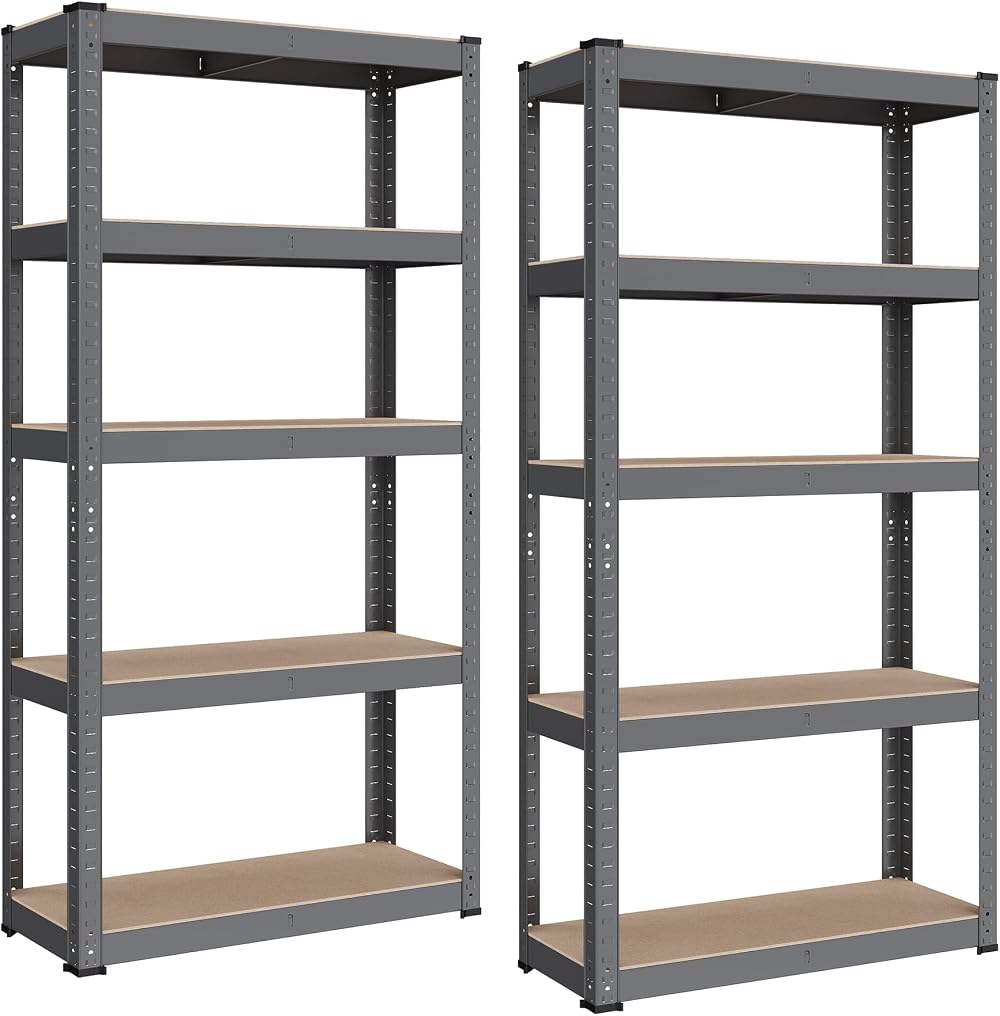 SONGMICS GLR030G02 Heavy Duty Shelving Unit 30 x 75 x 150 cm Steel Frame Grey