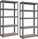 SONGMICS GLR030G02 Heavy Duty Shelving Unit 30 x 75 x 150 cm Steel Frame Grey