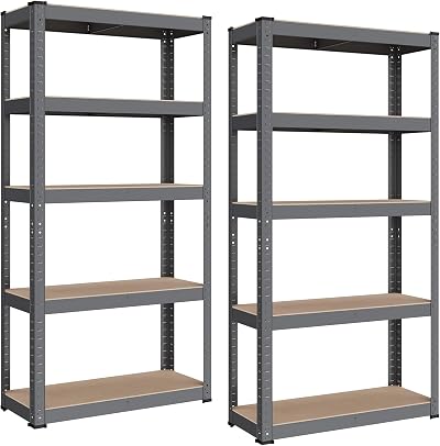 SONGMICS GLR030G02 Heavy Duty Shelving Unit 30 x 75 x 150 cm Steel Frame Grey