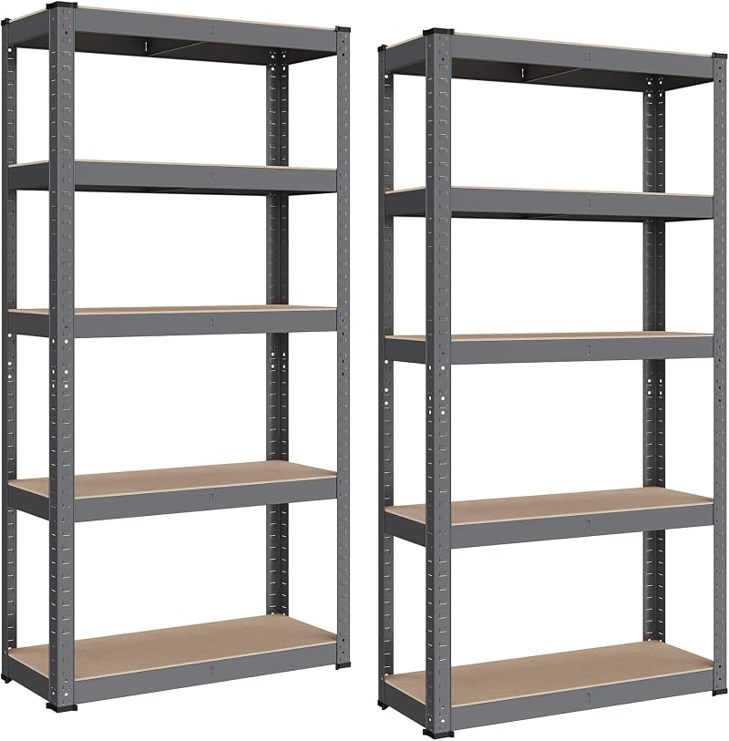 SONGMICS GLR030G02 Heavy Duty Shelving Unit 30 x 75 x 150 cm Steel Frame Grey