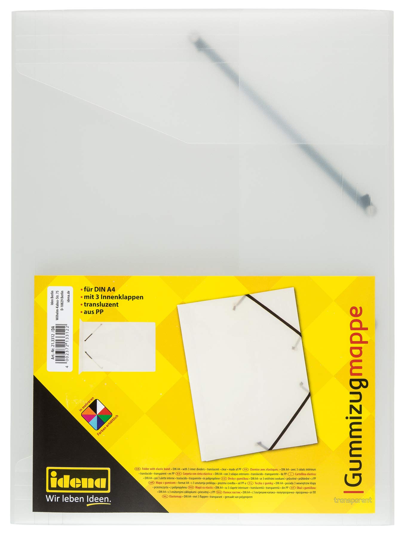 IDENA 213372 Elasticated Folder for DIN A4 Polypropylene Transparent