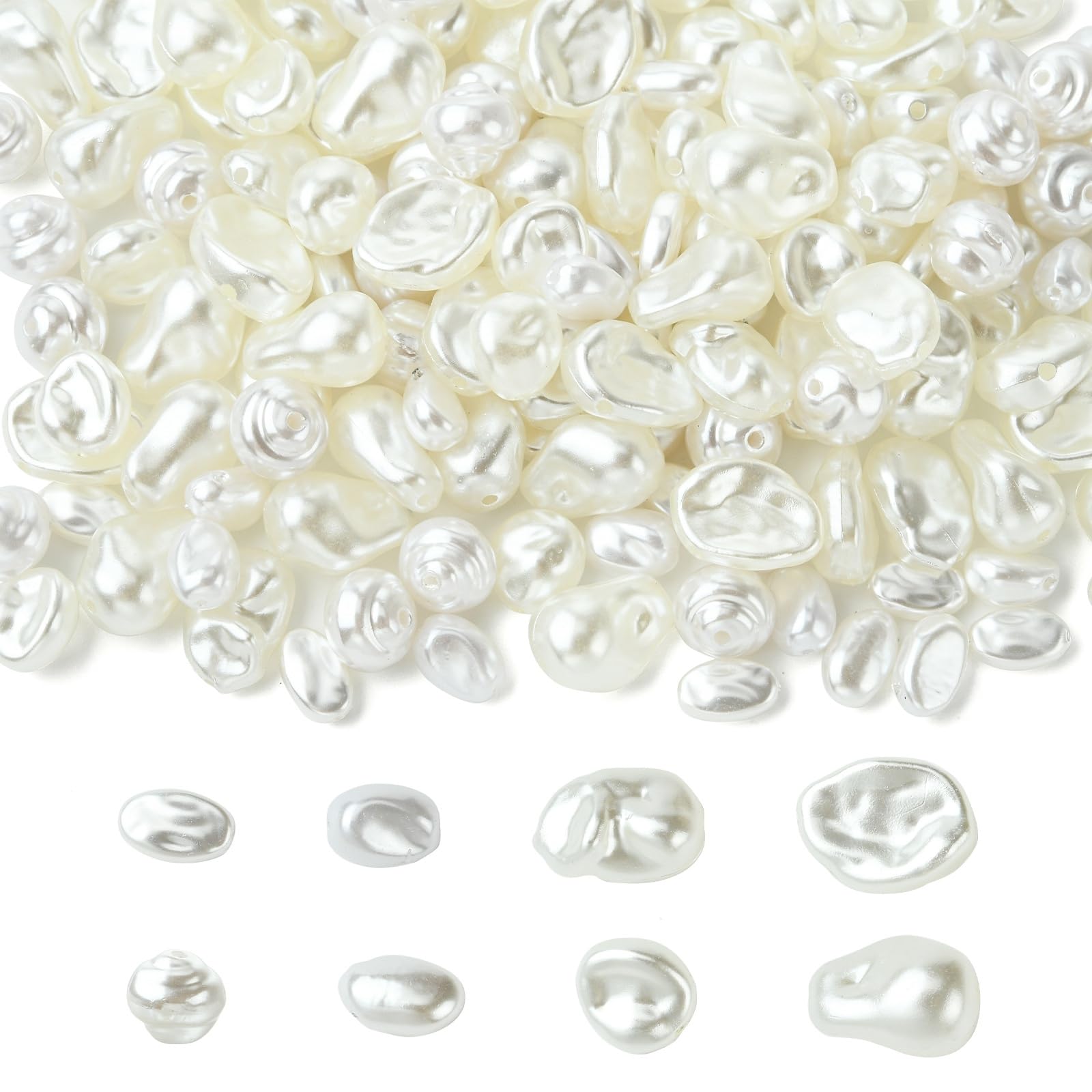 UR URLIFEHALL 200 Pcs ABS Plastic Imitation Pearl Beads White Irregular Shaped Beads for Jewellery Making DIY Keychain Crafts Garland Decor