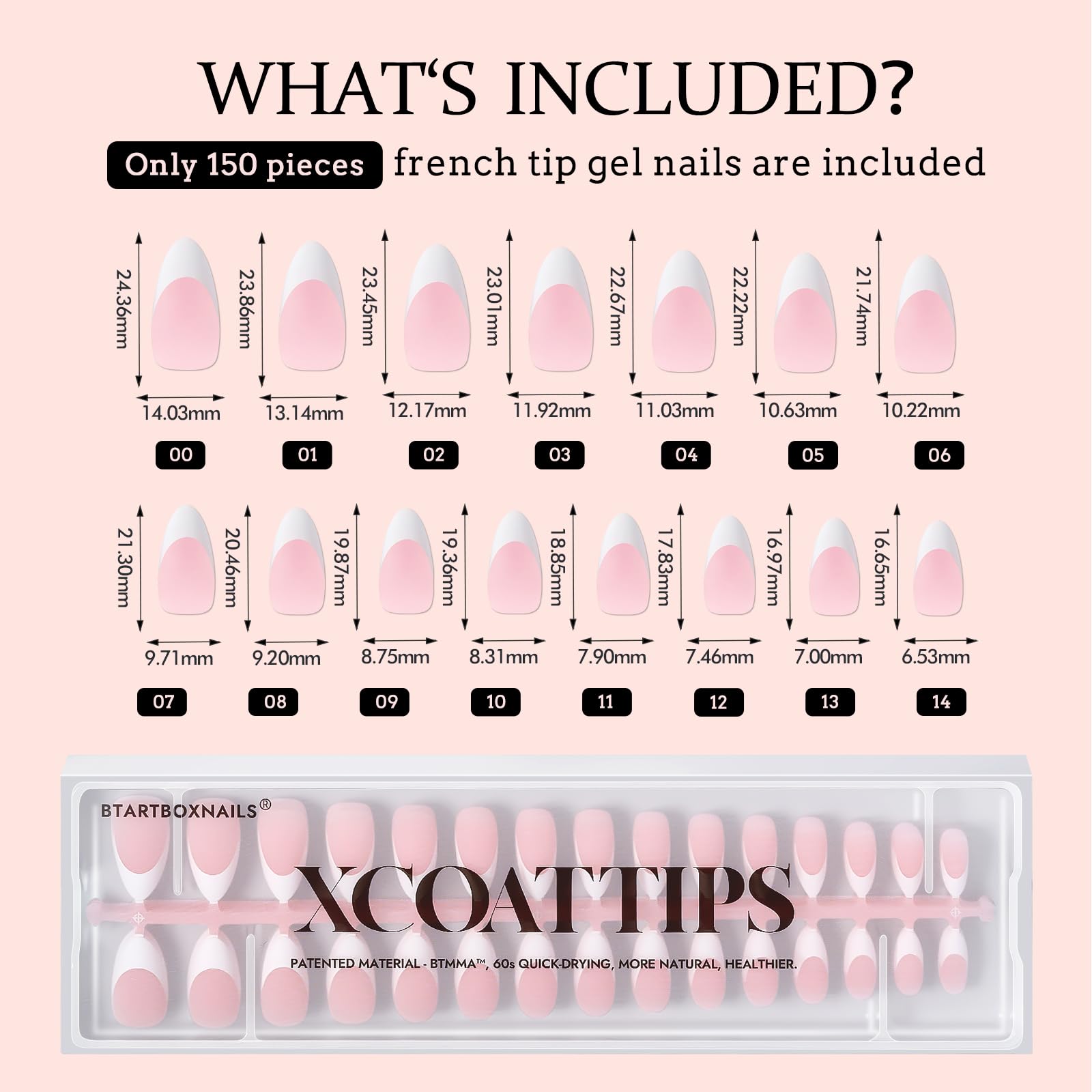 BTArtboxnails French Gel Nail Tips - French Tip Press on Nails Pink Medium Almond XCOATTIPS for Nail Extensions - Image 6