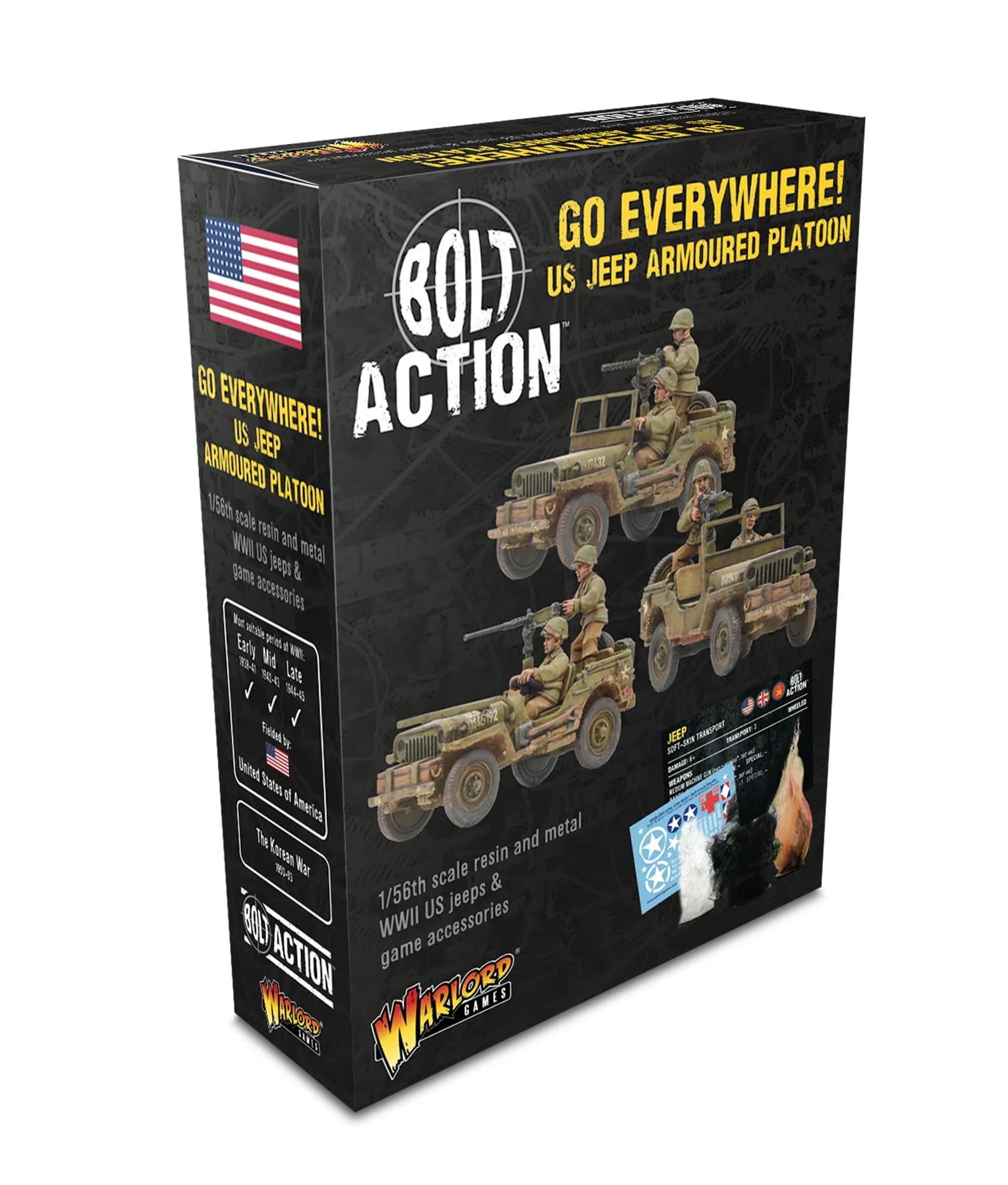 Warlord Games Go Everywhere! US Army Jeep Armoured Platoon Scale Models for Bolt Action Highly Detailed World War 2 Miniatures