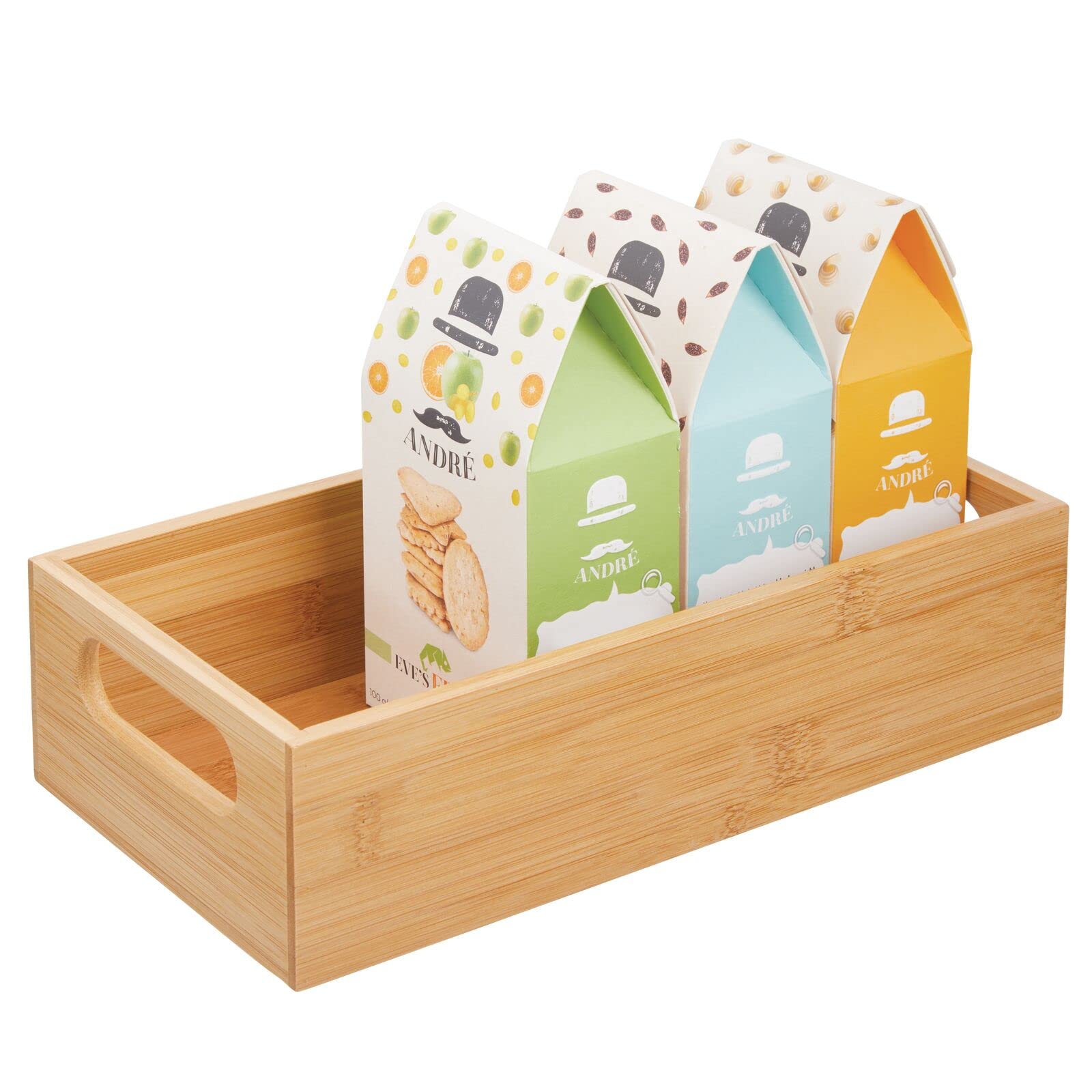 mDesign Kitchen Storage Box – Open-Top Bamboo Storage Tray with Handles – Ideal for Use as a Cupboard Organiser or on The Shelf – 27.9 cm x 15.2 cm x 8.9 cm – Natural