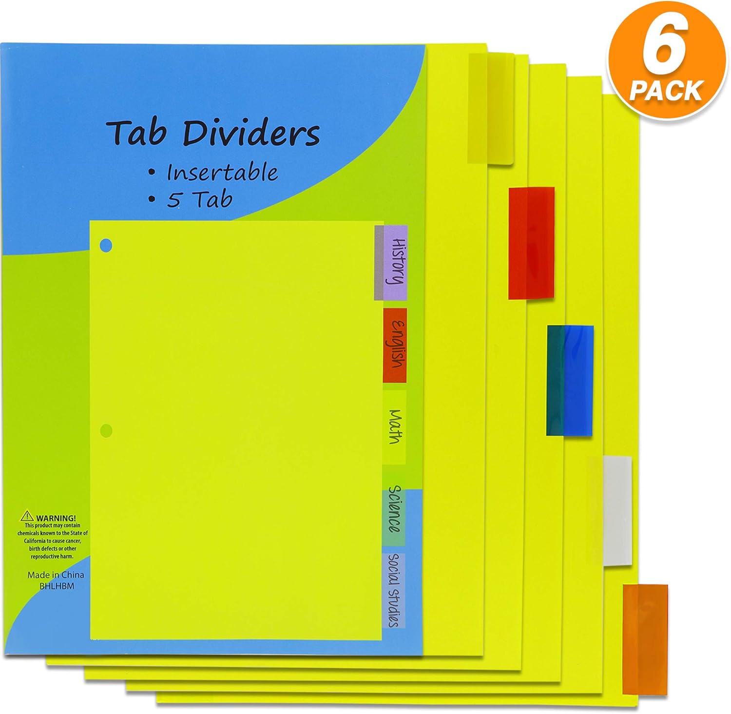 Emraw Three-Ring Binder Index Dividers 5 Tab Multicolor Insertable Binder Dividers Durable Reinforced 3 Hole Punch Section Big Tab Reusable Plastic Writing Dividers Pack of 6 : Office Products