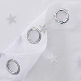 Deconovo Star Embroidery Linen Look Sheer Voile Curtains Two Panels 55 x 72 Grey view 4