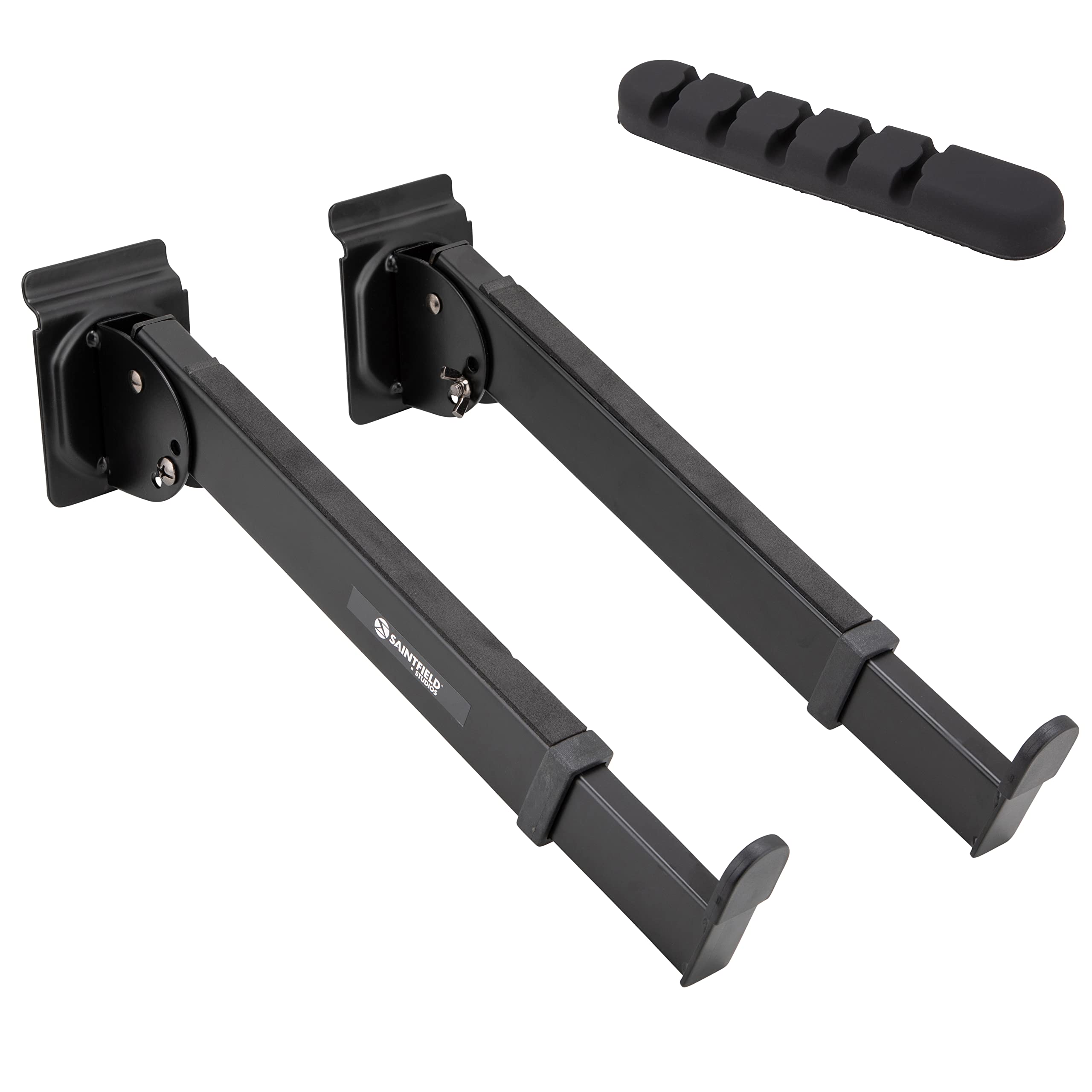 Katai - Slatwall Keyboard Arms - Pair - Black Metal - Adjustable with Foam Padding for Studio or Home - Complete with Silicone Cable Clips