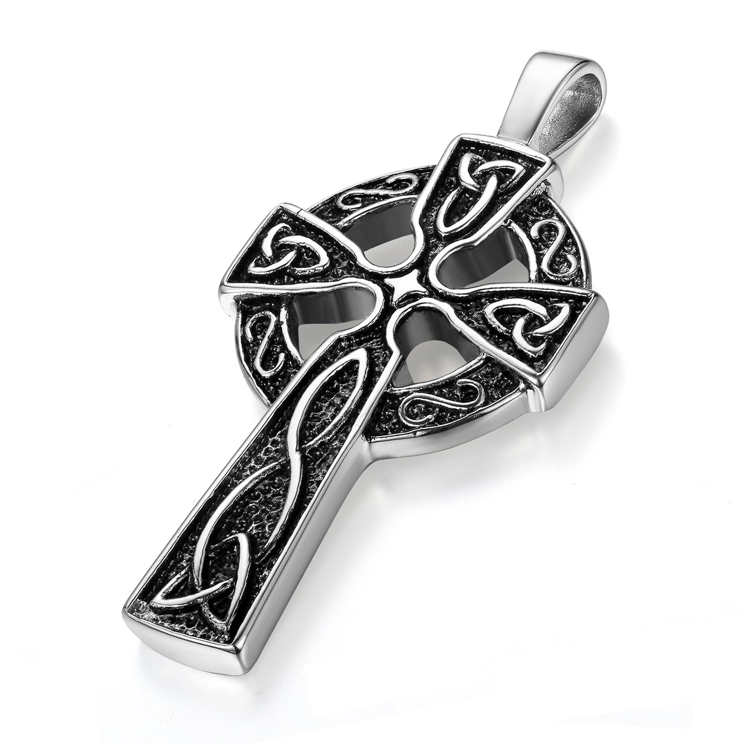Cupimatch Retro Men's Stainless Steel Large Cross Celtic Knot Pendant Necklace with 22" Chain