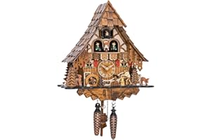 Engstler Quartz Cuckoo Clock Black Forest House with Moving Wood Chopper and Mill Wheel, with Music EN 4661 QMT
