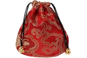 CHIUEAST Premium Silk Drawstring Jewelry Pouch - Traditional Chinese Embroidery Gift Bags - Travel Organizer With Clear Pockets