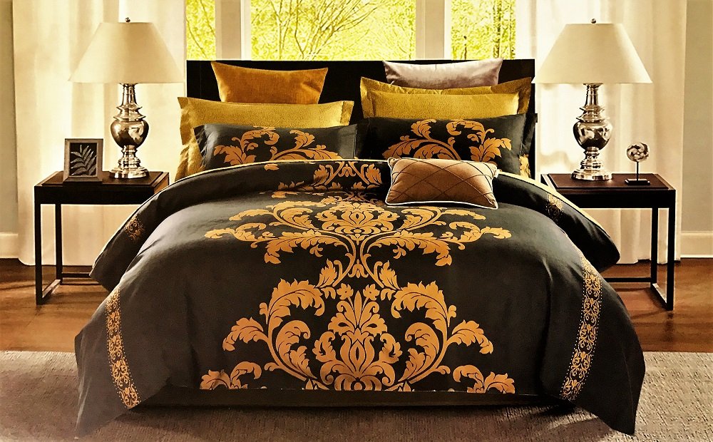 Luxury Black And Gold Duvet Quilt Cover With Pillowcases KING Size