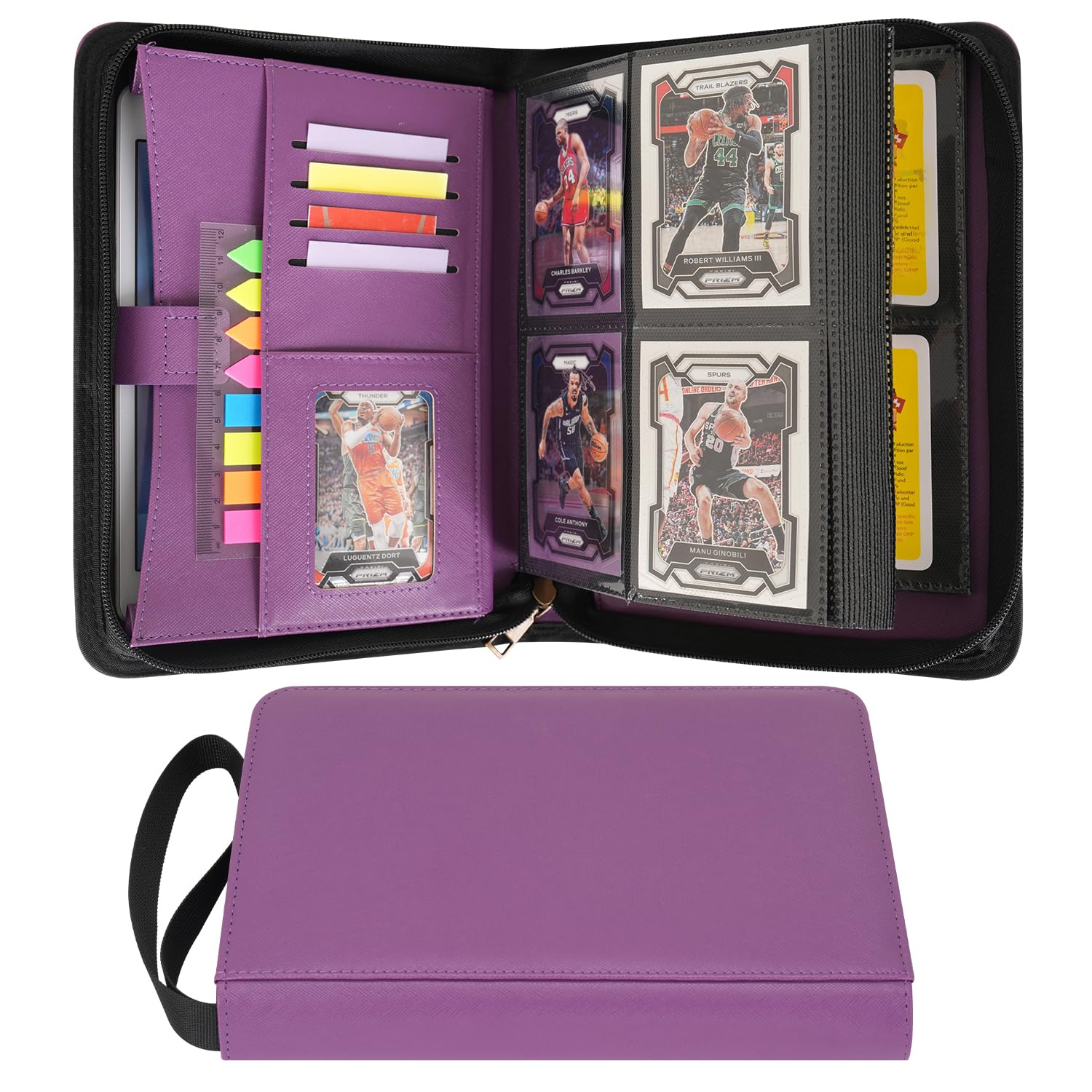 Wonderpool Card Binder A5 Album Zippered 4-Pocket Trading for 240 Cards - Leather PU Card Holder Collection Storage Folder, Side-Loading for Photo Pokemon, MTG, TCG, Yugioh, Sports Cards (Purple)