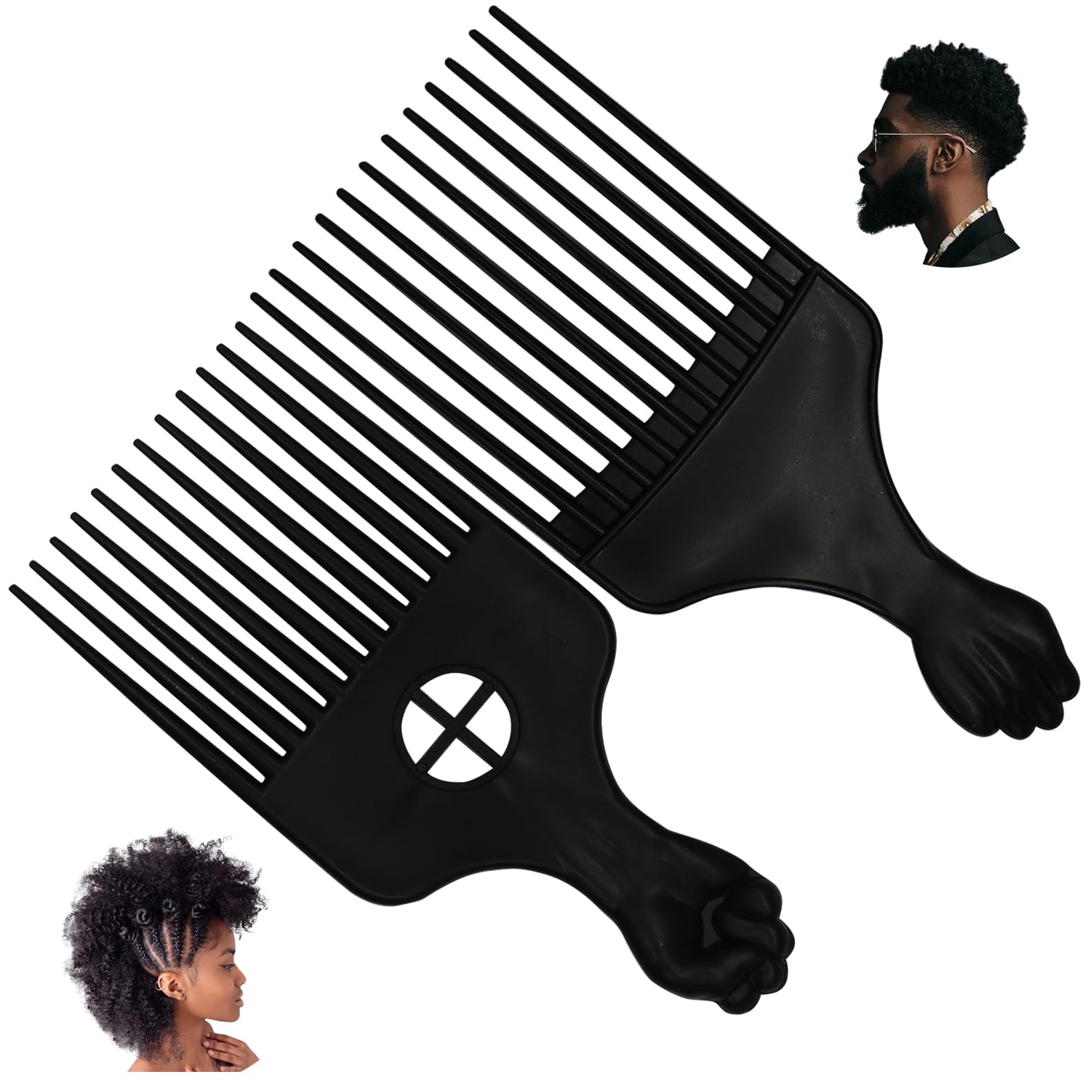 Professional Afro Pick Comb, Detangling Hairdressing Afro Braiding Rake Comb for Wig Natural African Thick Curly Long Short Hairstyling Men Women Barber Salon Hairstylist Tools (AB)