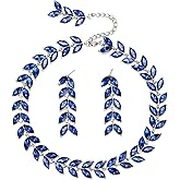 EleQueen Statement Wedding Costume Leaf Crystal Necklace Dangle Earrings Set for Women,Rhinestone Bridal Jewelry Set for Bride Bridesmaid Accessories