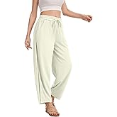 KICZOY Womens Baggy Wide Leg Linen Cropepd Pants Casual Elastic Drawstring Waisted Harem Pants with Pockets