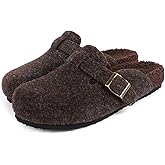 Dumalum Clogs for Women Mens Fleece Lined Slip-On Sandals Womens Slipper with Fur Cork Footbed and Adjustable Buckle Brown