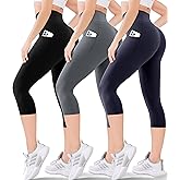 Blisset Women's High Waisted Capri Buttery Soft Tummy Control No See Through Workout Athletic Running Yoga Cycling
