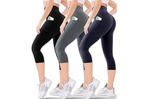 Blisset Women's High Waisted Capri Buttery Soft Tummy Control No See Through Workout Athletic Running Yoga Cycling