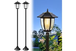 PASAMIC 63" Solar Light Posts for Outside 2 Pack, Solar Pole Lights Outdoor Waterproof, Outdoor Post Lights for Garden, Lawn, Pathway, Backyard, Patio Decor, Warm White, Replaceable Bulb