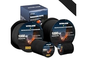 VITALUXE 1000lb Paracord Rope, 4mm 12 Triple Strands Paracord, Heavy Duty Tactical Parachute Cord for Survival Gear, Camping,