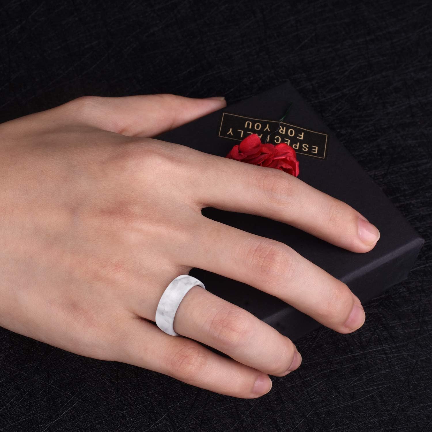 Egnaro Inner Arc Ergonomic Breathable Design, Silicone Rings for Women wiith Half Sizes, Women's Silicone Wedding Band, 6mm Wide - 2mm Thick : Clothing