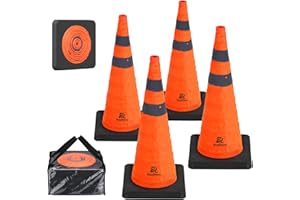 RoadHero 28 Inch Collapsible Traffic Safety Cones with Black Weighted Base, Construction Orange Cones with Reflective Collars for Road Safety, Driving Training, Parking Lots, 4 Pack