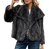 ALSOGO Women's Faux Fur Coat Fluffy Shaggy Jacket Lapel Open Front Long Sleeve Jackets Winter Warm Furry Overcoat Deep Grey L