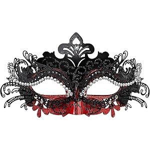 FABLENOVA Women's Masquerade Mask, Rhinestone Mardi Gras Carnival Mask for Halloween, Prom & Masquerade Ball