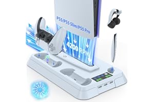 Lictin PS5 / Pro/Slim Stand and Cooling Station, Controller Charging Station for PlayStation 5 Console, PS 5 Stand with Controller Charger for Disc & Digital, PS5 Holder with Cooling Fan