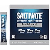 Saltivate Electrolyte Packets, Raw Unflavored, 800mg Sodium, 8 Sticks | 100% Pure Electrolytes. No Sweetener, Flavor or Citric Acid. Mix into Seltzer, Juice or Smoothies. Tastes Salty. Made in USA