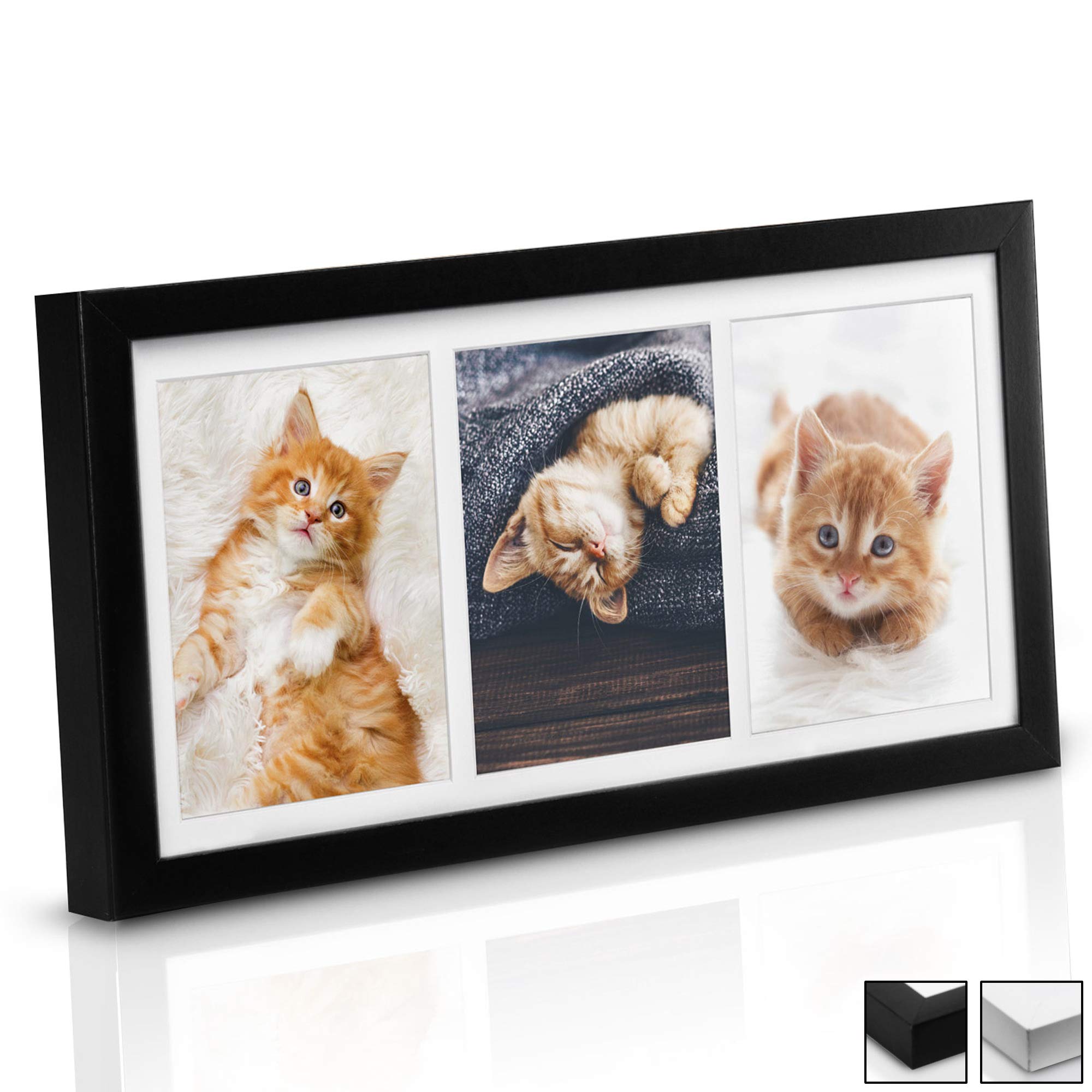 bomoe Family 6x4 Photo Frames Multiple Pictures - Wooden Multi White Picture Frames for wall 6x4 with Passe-Partout & Plastic Glass - 3x Photo Collage Frame 10x15 cm Galeria