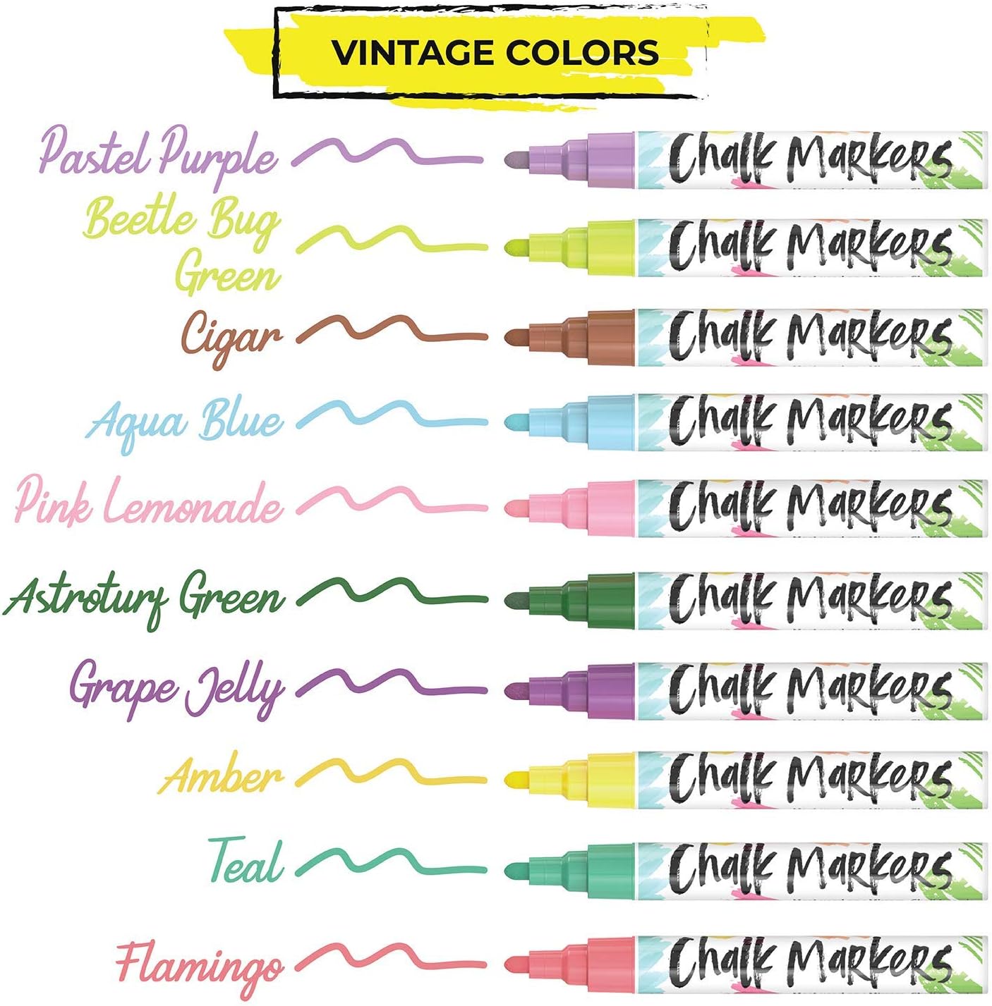 Liquid Chalk Markers for Chalkboard, Blackboards, Window, Bistro (10 Vintage Colors) - Bold Dry Erase Marker Pens | 6mm Reversible Bold & Chisel Nib : Office Products